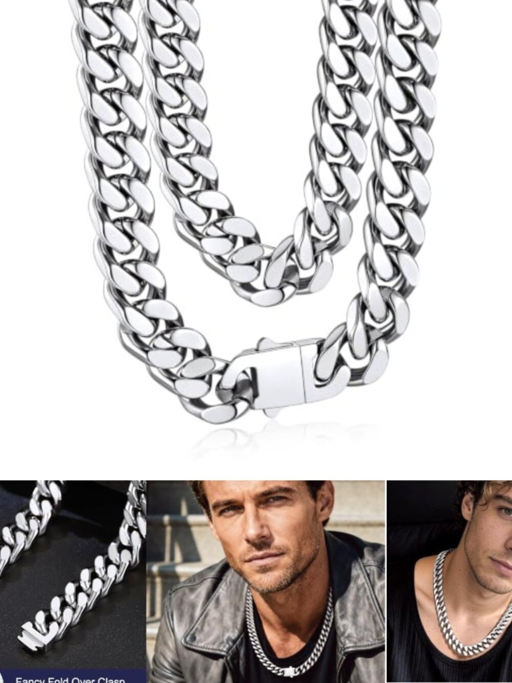 Mens Stainless Steel 14K Gold Plated Miami Cuban Link Chain Necklace 22in